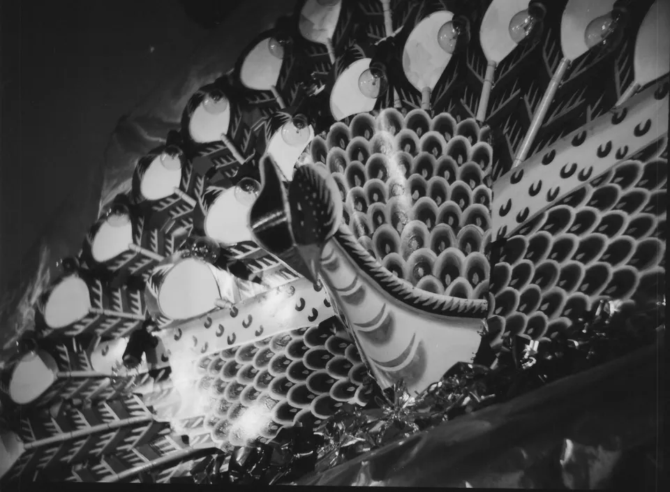Blurry shot of a peacock decoration