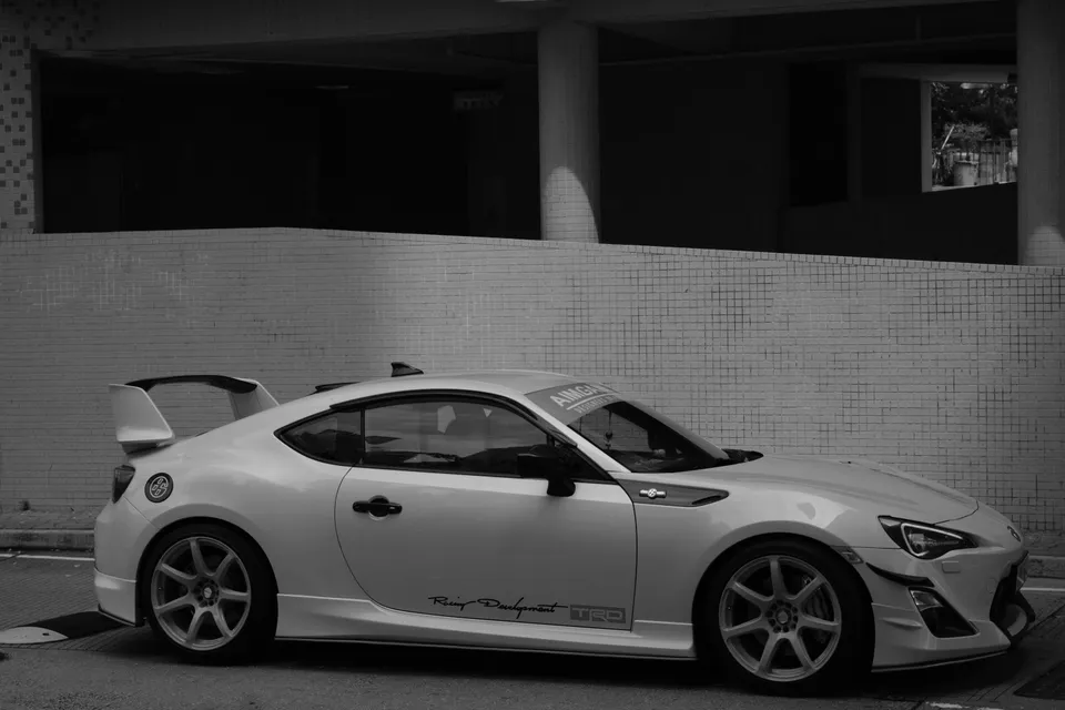 A good looking car in black and white
