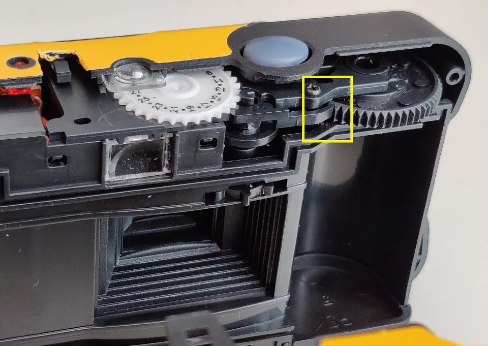 FunSaver internal with emphasis on the film advance wheel