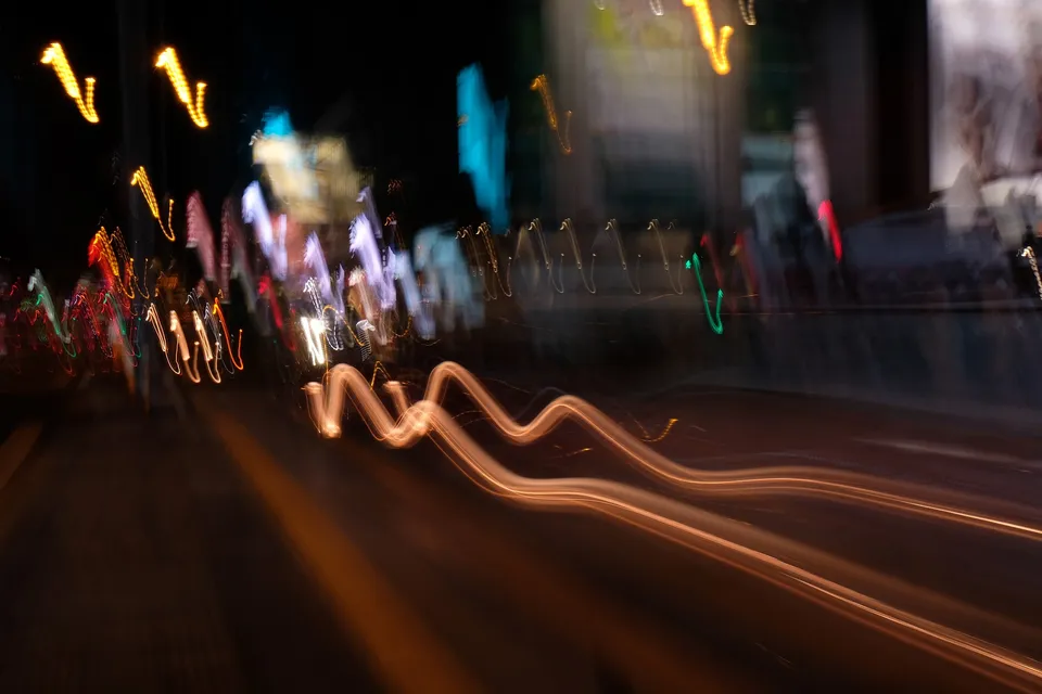 Blurry long-shutter shot of car light