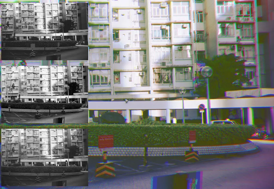 Image of a building with 3 color components shown