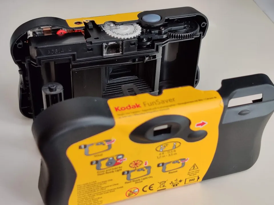 Kodak FunSaver's back shell separated from the body